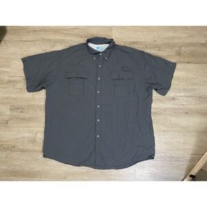 Tuna Button Down Fishing Shirt Men's Sz 3XL Gray Flap Utility Pockets Vented SS